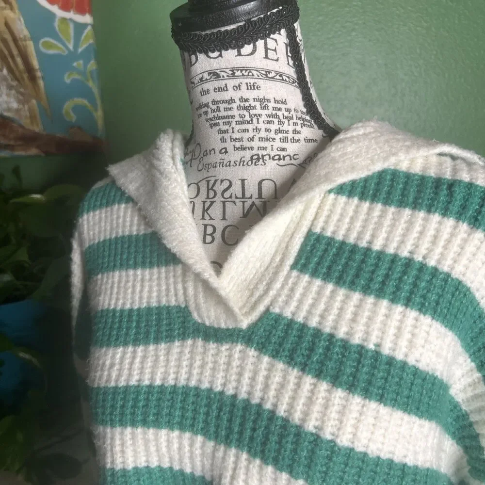 Women’s Green And White Striped Sweater By Sincerely Jules Size L